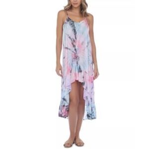 Raviya Tie Dye Crochet Trim High-Low Cover Up Dress Pastel Burst Medium NWT